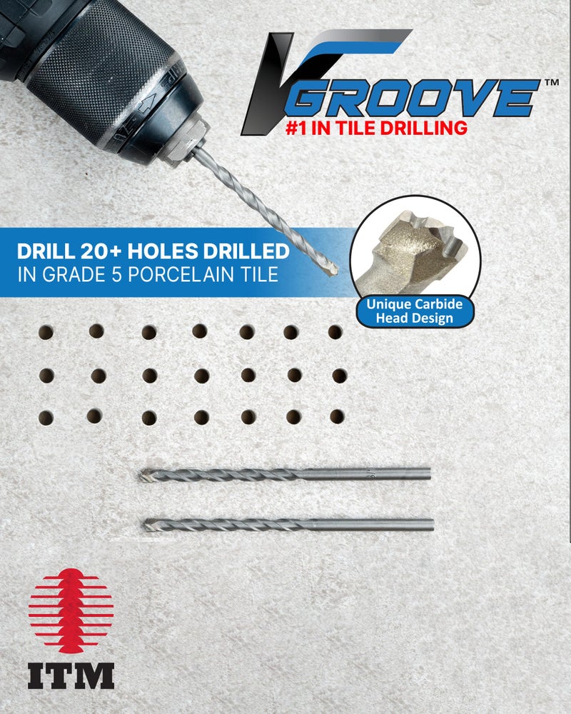 ITM V-GROOVE - VG-4002B - 3/16" X 4" - 25 Pack - Porcelain Tile Drill Bits - Carbide Tipped Drill Bits for Porcelain, Ceramic, Marble, Stone and Glass Tile - Image 3